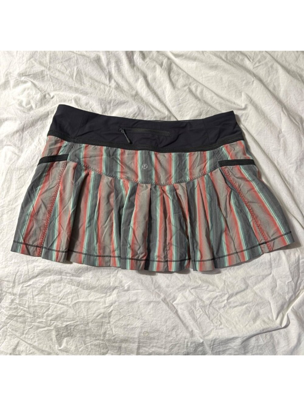 Like New Lululemon Run Reflection Skirt Ombre Stripe Coal Lined Shorts Size 10 - Picture 3 of 10